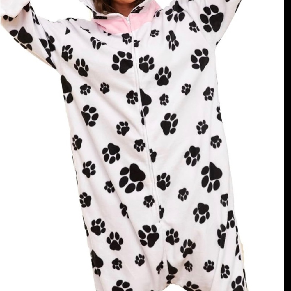 Women's Paw Print Pajama Jumpsuit - Black and White